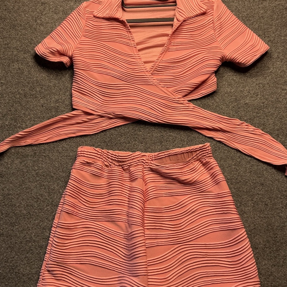 SHEIN Pink Textured Skort Set
